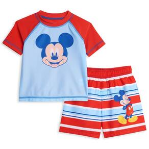 Conjunto de natação Disney Mickey Mouse Rash Guard e calções de banho 3T