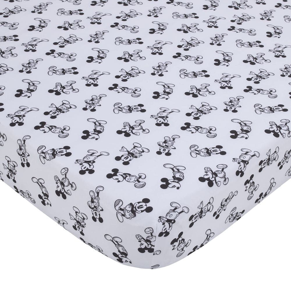 Lençol de berço Disney Mickey Mouse Timeless Mickey branco e preto