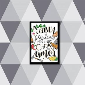 Quadro Cozinha Pequena Mas Cheia De Amor 45X34 Vidro Preta