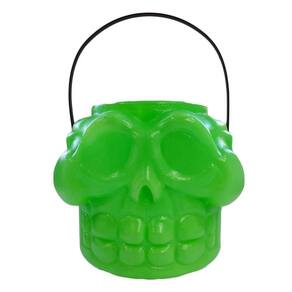 Balde Caveira Crânio Doces Alça Neon Verde 16Cm Halloween