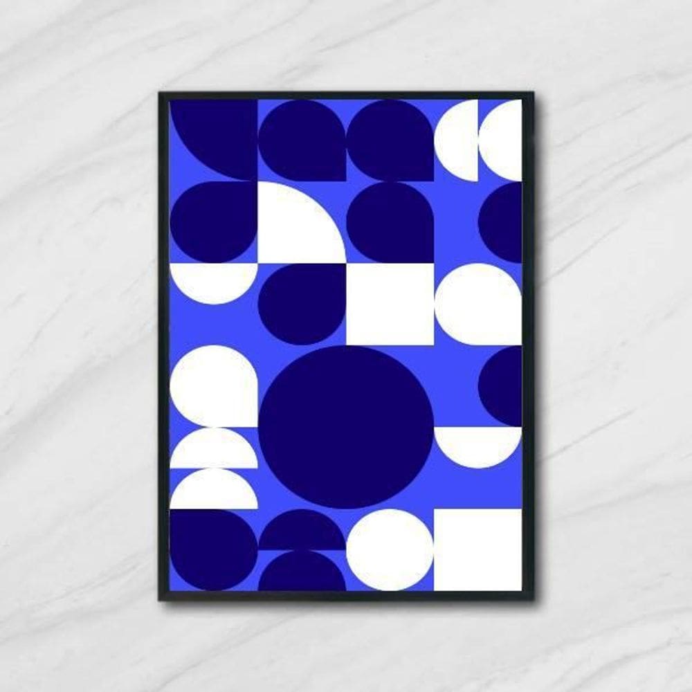 Quadro Geométrico Azul E Branco I 45X34Cm Com Vidro Preta