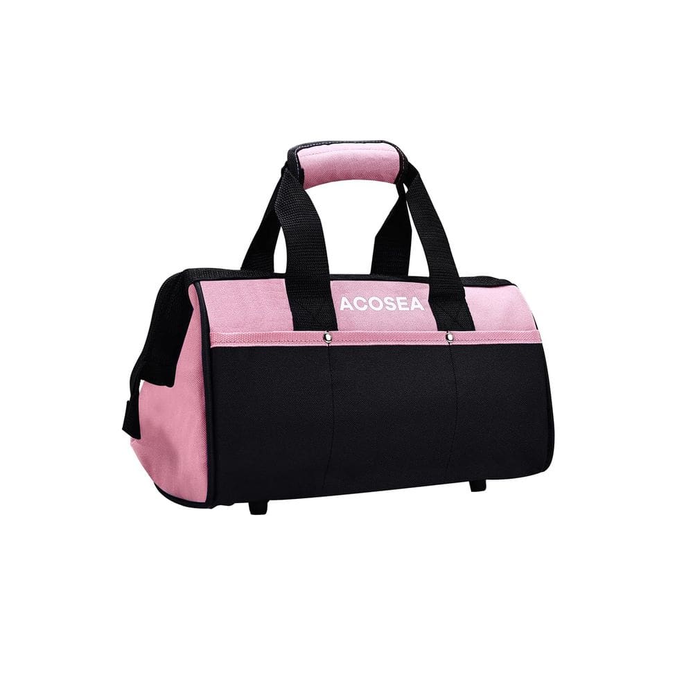 Bolsa de ferramentas ACOSEA rosa com boca de 13 cm de largura com 12 bolsos de armazenamento