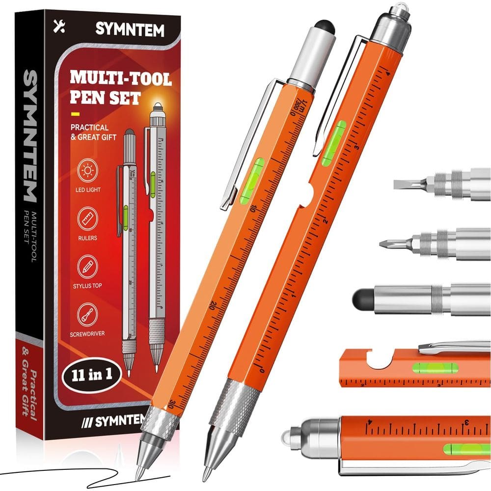 Caneta multiferramenta SYMNTEM 11 em 1 com luz LED para homens, laranja