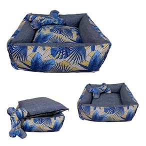 Cama Impermeável Com Travesseiro Para Cães E Gatos Azul M