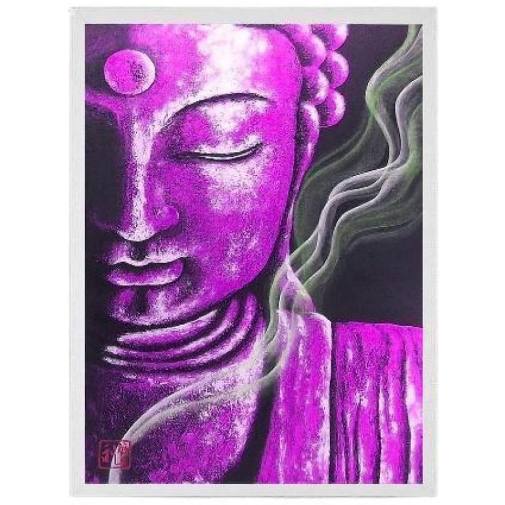 Quadro Decorativo Buda Roxo 45X34Cm - Madeira Branca