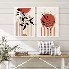 Kit 2 Quadros Decorativos Boho Sol Terracota 45x34cm