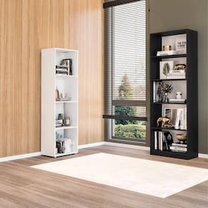 Kit 1 Estante Multiuso 5 Nichos Montreal e 1 Estante Livreiro Modular 4 Nichos Delta Preto/Branco