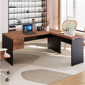 Mesa para Escritório Diretor em L com Gaveteiro Suspenso Espresso Móveis Marrom/Preto