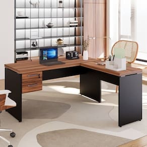 Mesa para Escritório Diretor em L com Gaveteiro Suspenso Espresso Móveis Marrom/Preto