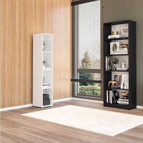 Kit com 1 Estante Multiuso 5 Nichos Montreal e 1 Estante Modular Livreiro 4 Nichos Calum Preto/Branco