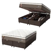 Cama Box Baú Casal King Colchão Molas Ensacadas Guarda Costas Alameda 193x203x71cm Suede Mar/Branco