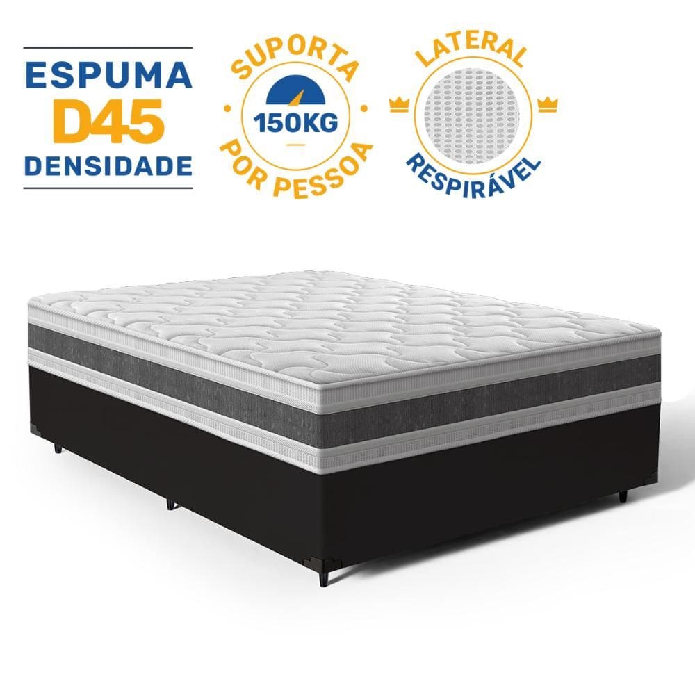 Cama Box com Colchão de Espuma D45 Double Face Air Pro Força Anjos Casal 138cm