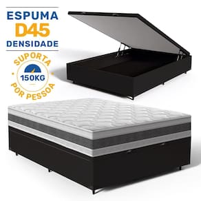 Cama Box Baú com Colchão de Espuma D45 Double Face Air Pro Força Anjos Casal 138cm