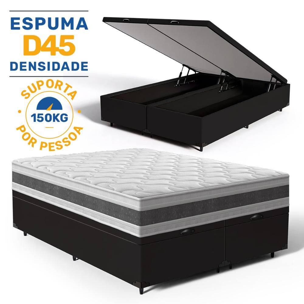 Cama Box Baú com Colchão de Espuma D45 Double Face Air Pro Força Anjos Queen 158cm
