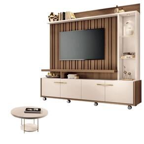Estante Home Theater Titan Off White Castanho e Mesa de Centro sky Off White - HB Móveis