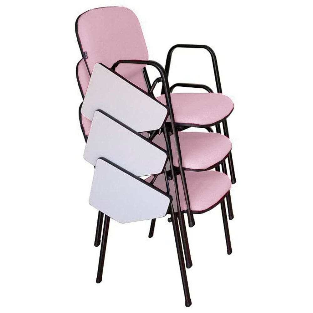 03 Cadeiras Universitárias Linha Hotel Auditório Rosa