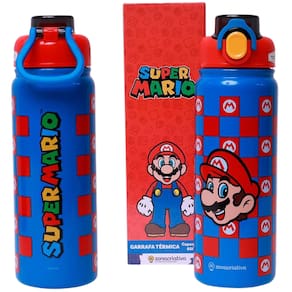 Garrafa Super Mario Térmica 12 Horas Quente Gelada Grande 650ml Com Alça Trava Segurança Oficial Nintendo