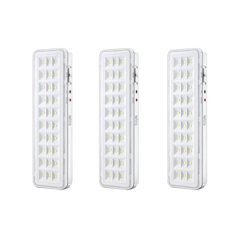 Kit Iluminação de Emergência Com 30 Leds 2w Bivolt Branco Frio Elgin - 3 Unidades