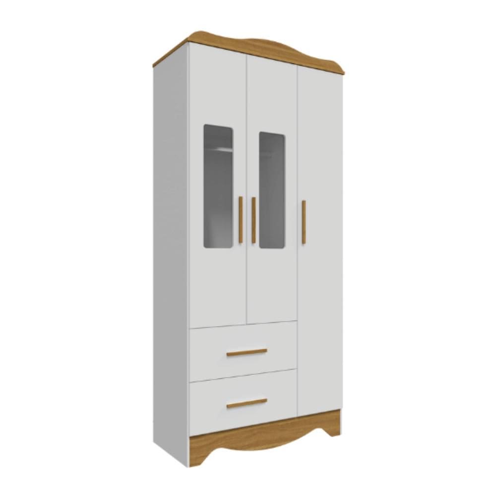 Guarda Roupa Peroba Clara 3 Portas 2 Gavetas Branco Amêndoa