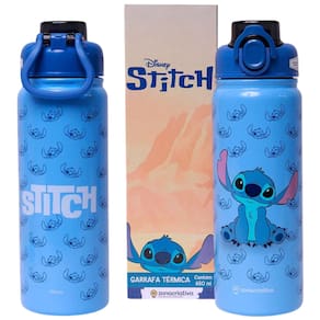 Garrafa Stitch Térmica 12 Horas Quente Gelada Grande 650ml Com Alça Trava Segurança Oficial Disney