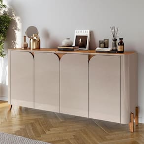 Buffet 4 Portas de Bater Portland Off White/Cedro