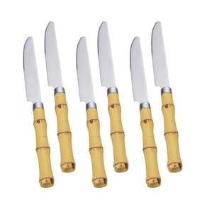 Conjunto Com 6 Facas Para Mesa De Aço Inox Com Cabo De Bambu 22cm 7382 - Lyor