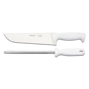 Kit Churrasco Brinox 2 Peças - Faca E Chaira - Lâmina Em Aço Inoxidável E Cabo Branco - Linha Precision Branco