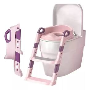 Assento Redutor Infantil Rosa Com Escada Para Vaso Sanitário