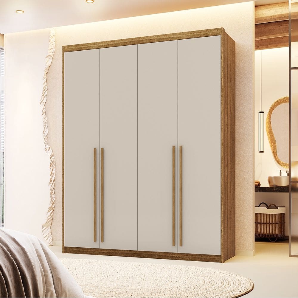 Guarda Roupa Roupeiro Casal Dubai 4 Portas Nature Fendy Vila Rica