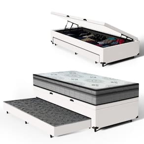 Cama Box Baú com Colchão Espuma D33 Pillow In Anjos Ortosleep + Auxiliar Unique Solteiro 88cm