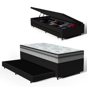 Cama Box Baú com Colchão Espuma D33 Pillow In Anjos Ortosleep + Auxiliar Unique Solteiro 88cm