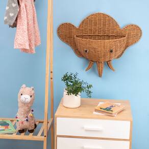 cesto organizador de parede 60cm elefante textura palha rattan - Oikos