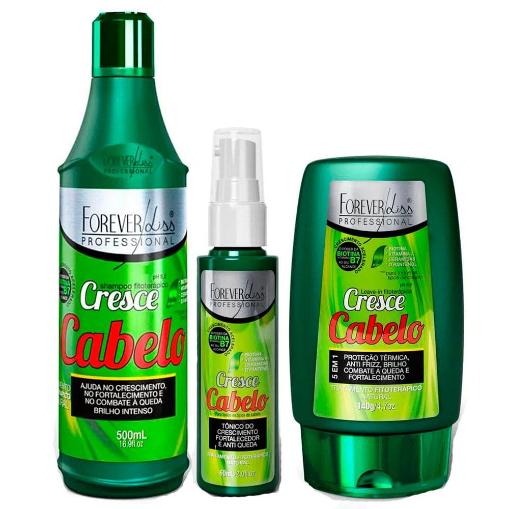 Kit Cresce Cabelo Shampoo Leave-in e Sérum Forever Liss