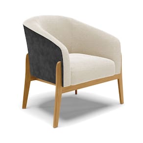 Poltrona Decorativa Base Madeira Stella PU Preto/Bouclê Bege D03 - D`Rossi