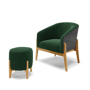 Poltrona e Puff Decorativo Base Madeira Stella PU Preto/Bouclê D03 - D`Rossi