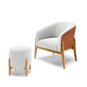 Poltrona e Puff Decorativo Base Madeira Stella PU Nozes/Bouclê D03 - D`Rossi