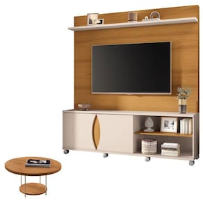Estante Home Theater Luxor Cinamomo Off White e Mesa de Centro sky Cinamomo- HB Móveis