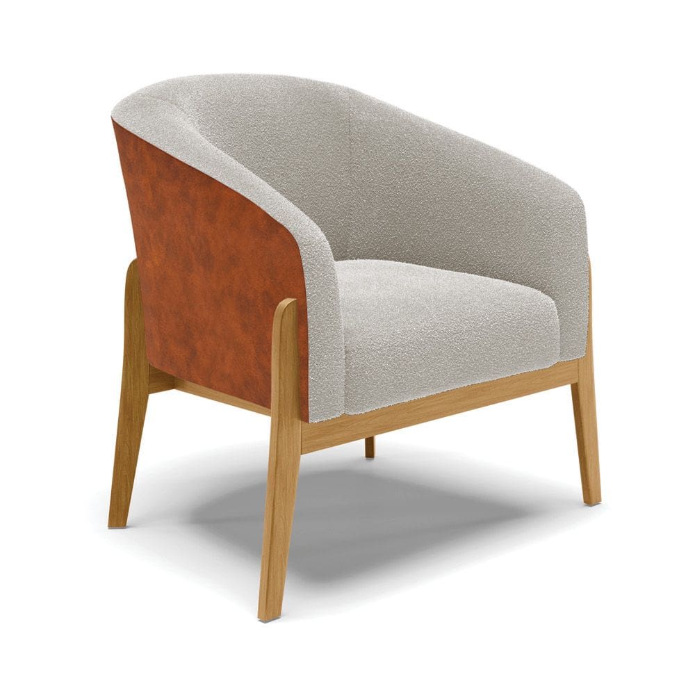 Poltrona Decorativa Base Madeira Stella PU Nozes/Bouclê Cinza D03 - D`Rossi