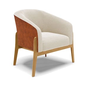 Poltrona Decorativa Base Madeira Stella PU Nozes/Bouclê Bege D03 - D`Rossi