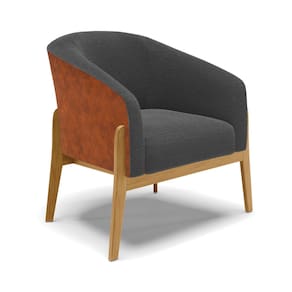 Poltrona Decorativa Base Madeira Stella PU Nozes/Bouclê Grafite D03 - D`Rossi