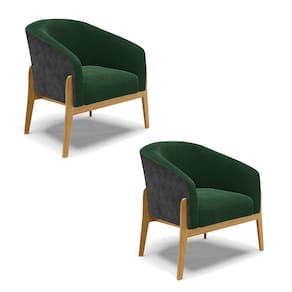 Poltrona Decorativa Base Madeira Kit 2 Stella PU Preto/Bouclê D03 - D`Rossi