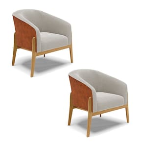 Poltrona Decorativa Base Madeira Kit 2 Stella PU Nozes/Bouclê Cinza D03 - D`Rossi