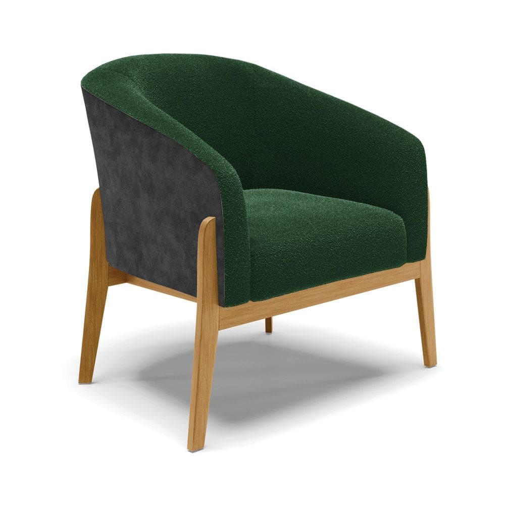 Poltrona Decorativa Base Madeira Stella PU Preto/Bouclê D03 - D`Rossi