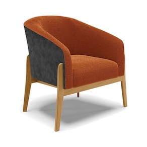 Poltrona Decorativa Base Madeira Stella PU Preto/Bouclê Terra D03 - D`Rossi