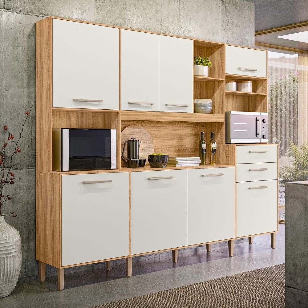 Cozinha Compacta Hortelã Freijó Off White Nicioli