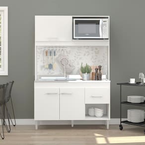 Armário de Cozinha Compacta para Kitnet 122x188cm MDP Branco 0336 Menu Móveis