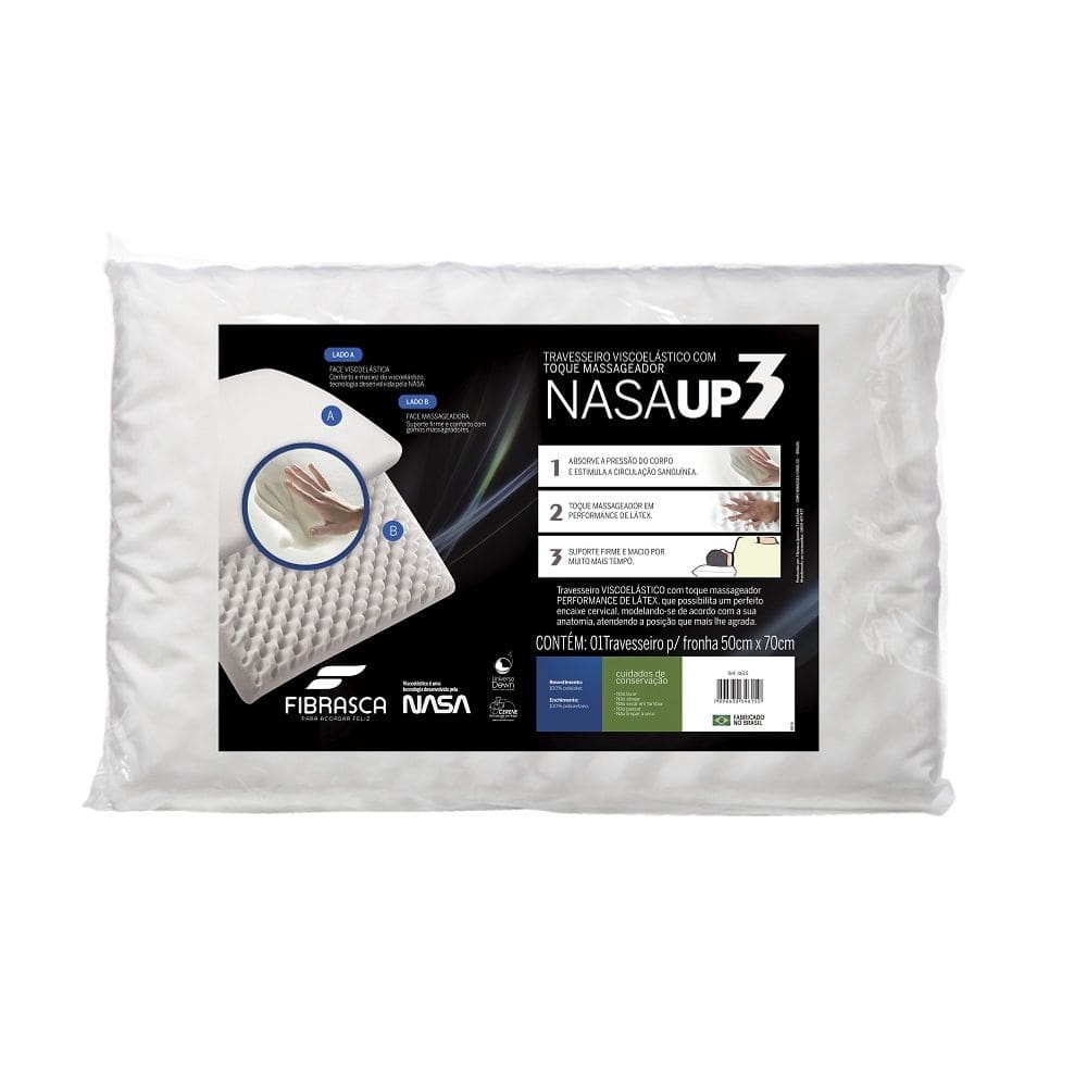 Kit Travesseiro Nasa UP 3 Viscoelástico Massageador Dupla Face Fibrasca Branco