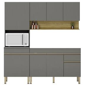 Armário de Cozinha 3 Peças Balcão 120cm sem Tampo Lina03 Z06 Gris/Freijó - Mpozenato