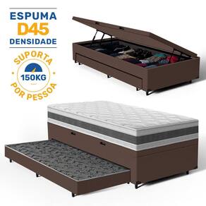 Cama Box Baú com Colchão de Espuma D45 Double Face Air Pro Força Anjos + Auxiliar Unique Solteiro 88cm