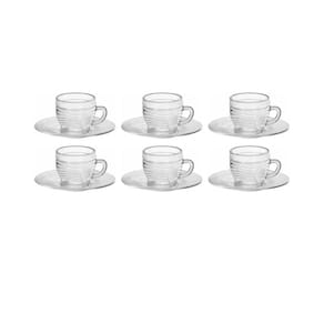 Xícara de Vidro 220ml com Pires Crystal - 6 Peças